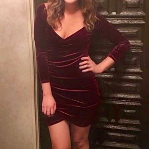 Missguided burgundy velvet wrapped dress.